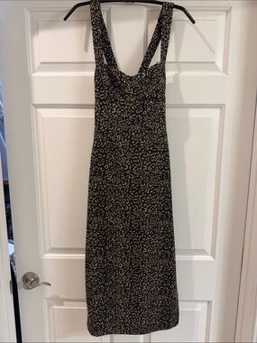 Francesca's Collections Black and Tan Leopard-Print Midi Dress